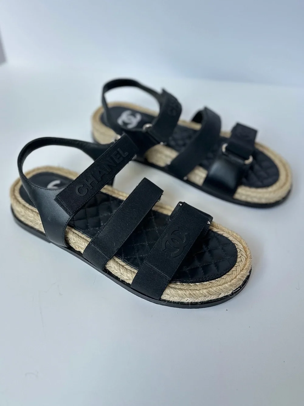 Chanel CC logo black espadrille sandals